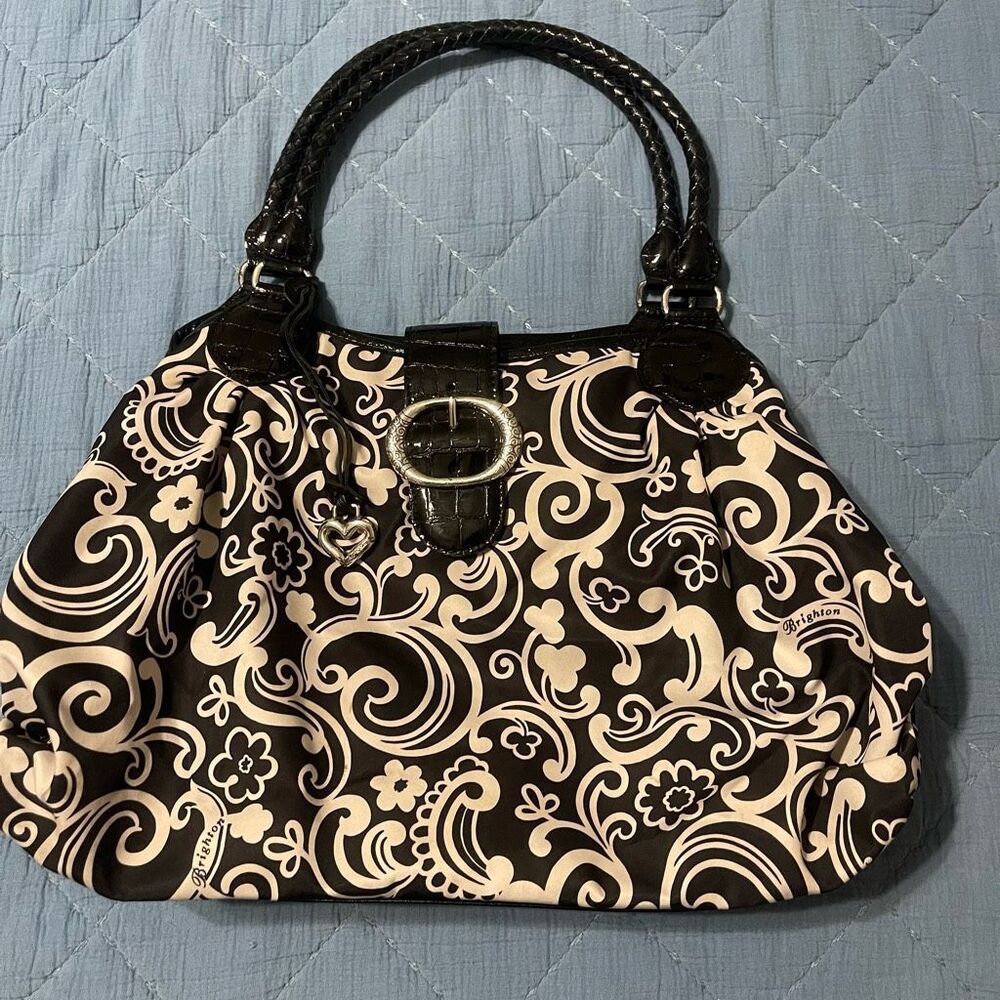 Brighton Black & Cream Swirl Satchel Handbag